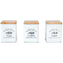 Jogo 3 Latas Decorativas Mantimentos Alimentos Metal Branco