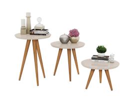 Jogo 3 Mesas Retrô Centro, Lateral, Apoio Havana - Off White Jogo 3 Mesas Retrô Centro, Lateral, Apoio Havana - Off White