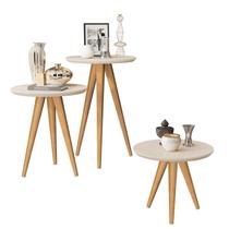 jogo 3 mesas retrô pés palito, centro, lateral e apoio california - off white jogo 3 mesas retrô pés palito, centro, lateral e apoio california - off white