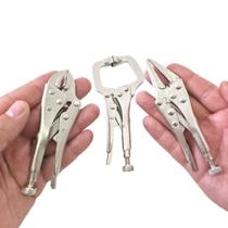 Jogo 3 Mini Alicate De Pressão 4 Polegadas Mordente Bico Reto Curvo e Para Solda Abertura 25 a 35mm