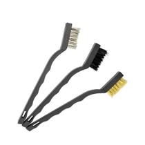 Jogo 3 Mini Escova Limpeza Aço Latão Nylon Plastico Ferro