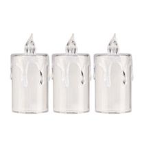 Jogo 3 Mini Velas Eletrônica Cristal LED Branco Quente 7,7cm - Art Christmas