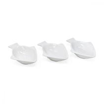 Jogo 3 Molheiras Porcelana Design Peixinhos Ramekin Condimentos Temperos Shoyu Cozinha Decoração Culinária Oriental 15cm