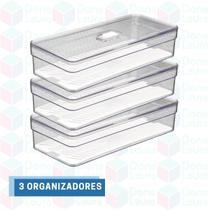 Jogo 3 Organizadores Retangular C/ Tela Para Guardar Alimentos