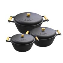 Jogo 3 Panela Caçarola Ferro Com Alça Madeira Com Tampa Nº 2 Jogo 3 Panela Caçarola Ferro Com Alça Madeira Com Tampa Nº 2