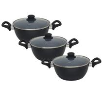 Jogo 3 Panela Caçarola Indução Cerâmica Antiaderente Tampa Não Gruda 20cm