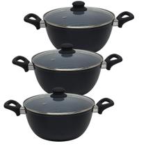 Jogo 3 Panela Caçarola Indução Cerâmica Antiaderente Tampa Não Gruda 24cm