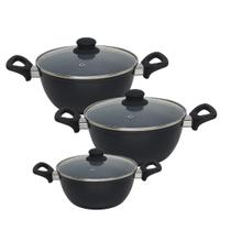 Jogo 3 Panela Revestimento Cerâmica Indução Antiaderente Com Tampa Não Gruda