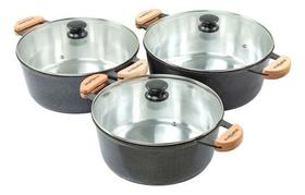 Jogo 3 Panelas Grande Aluminio Batido Fundido Grosso Preto