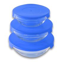 Jogo 3 Peça Saladeira Tigela Bowl Plástico Bacia Multiuso Azul