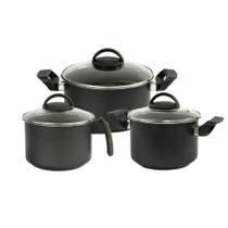 Jogo 3 Peças: 1 Leiteira E 2 Caçarolas Antiaderentes Pretas Jogo 3 Peças: 1 Leiteira E 2 Caçarolas Antiaderentes Pretas