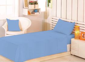 Jogo 3 peças cama solteiro lençol veste cama box hotel pousada quarto 0,88x1,88x0,30 e 1x fronha-azul