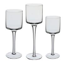 Jogo 3 peças castiçal decorativo porta vela home&co eco crystal transparente