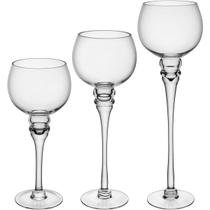 Jogo 3 peças castiçal porta velas decorativo home&co eco crystal transparente