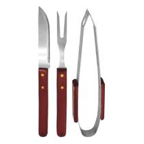 Jogo 3 Peças Churrasco Faca Garfo Pegador Faqueiro Yazi