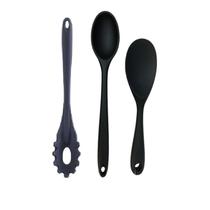 Jogo 3 Peças - Colher de Arroz 22,5 cm e 27 cm e Pegador de Macarrão 28cm em Silicone Preto - UNYHOME Jogo 3 Peças - Colher de Arroz 22,5 cm e 27 cm e Pegador de Macarrão 28cm em Silicone Preto - UNYHOME