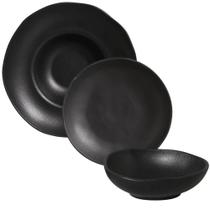 Jogo 3 Peças Prato Fundo de Massa Cumbuca Orgânico Cerâmica Preto Matte Porto Brasil