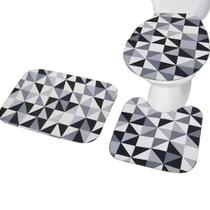 Jogo 3 peças tapete de banheiro mosaico preto cinza - TAPETES JUNIOR