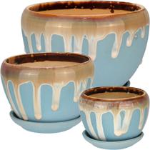 Jogo 3 peças vaso cachepô planta home&co cerâmica gelo Jogo 3 peças vaso cachepô planta home&co cerâmica gelo