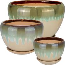 Jogo 3 peças vaso planta cachepô home&co cerâmica bege