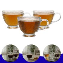 Jogo 3 Peças Xícaras de Café Expresso, Canecas Zara Vidro 220ml Transparente Resistente Elegante Para Casa Escritorio