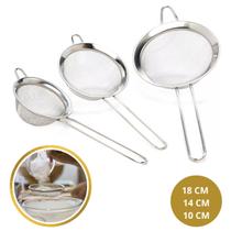 Jogo 3 Peneiras Aço Inox Luxo Pmg Utensílios De Cozinha Kit