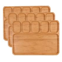 Jogo 3 Petisqueiras Retangular Decorativa Bambu Com Divisorias