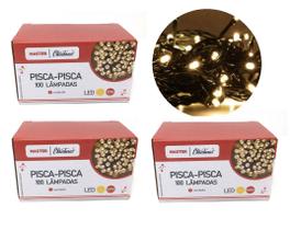 Jogo 3 Pisca Pisca 100 Lâmpadas LED Branco Quente 8 Funções 127V Total 300 Lâmpadas - Master Christmas Jogo 3 Pisca Pisca 100 Lâmpadas LED Branco Quente 8 Funções 127V Total 300 Lâmpadas - Master Christmas