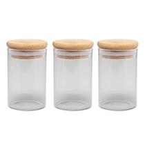 Jogo 3 Porta Mantimento Vidro Borossilicato Tampa Hermética Bambu 90ml - Wolff