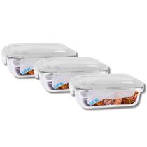 Jogo 3 Pote de Vidro Hermético Marmita Tampa 4 Travas 640ml