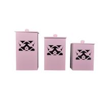 Jogo 3 Potes Bebê Arabesco Madeira Mdf Pintado