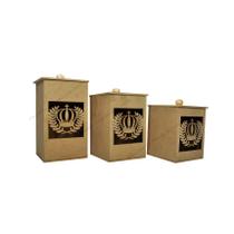 Jogo 3 Potes Bebê Coroa Ramos Mdf Madeira Cru Jogo 3 Potes Bebê Coroa Ramos Mdf Madeira Cru