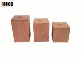 Jogo 3 Potes Bebê Liso Mdf Madeira Jogo 3 Potes Bebê Liso Mdf Madeira