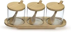 Jogo 3 Potes de Borossilicato com Suporte de Bambu e Tampa