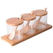 Jogo 3 Potes De Tempero Bambu - Com Tampa Colher E Base 300ml Jogo 3 Potes De Tempero Bambu - Com Tampa Colher E Base 300ml