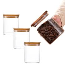 Jogo 3 Potes De Vidro Hermético Mantimento Tampa Bambu 700ml