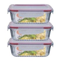 Jogo 3 Potes De Vidro Hermético Marmita Canelado 370ml Jogo 3 Potes De Vidro Hermético Marmita Canelado 370ml