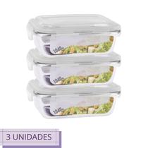 Jogo 3 Potes de Vidro Hermético Marmita Dieta Fit 1040 ml