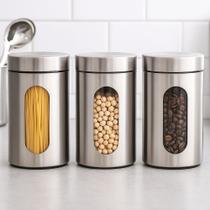 Jogo 3 Potes de Vidro Inox Hermético com Visor 1L Mimo Style Cozinha Organizada