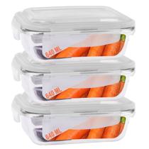 Jogo 3 Potes de Vidro Marmita Tampa 4 Trava Hermética 640ml