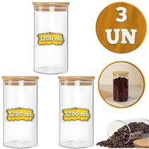 Jogo 3 Potes De Vidro Premium 1200ml Frasco Hermético Condimentos Temperos Tampa De Bambu Jogo 3 Potes De Vidro Premium 1200ml Frasco Hermético Condimentos Temperos Tampa De Bambu