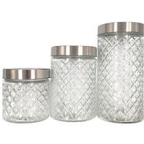 Jogo 3 Potes De Vidro Redondo Tampa Inox 800ML 1290ML 1740ML Jogo 3 Potes De Vidro Redondo Tampa Inox 800ML 1290ML 1740ML