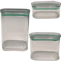 Jogo 3 Potes Hermetico Retangular Empilhável Com Tampa