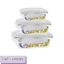 Jogo 3 Potes Hérmeticos Retangular 1040 - 640 - 370ml Vidro