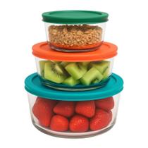 Jogo 3 Potes Herméticos Vidro Redondo Armazenar Alimentos