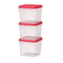 Jogo 3 Potes Organizador Quadrado Multiuso PP Vermelho 250ML