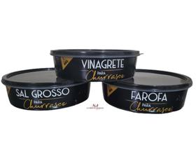 Jogo 3 potes para churrasco Farofa Vinagrete Sal Grosso Jogo 3 potes para churrasco Farofa Vinagrete Sal Grosso