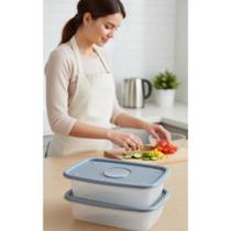 Jogo 3 Potes Plástico 1,2L Retangular Azul Cozinha Organizad