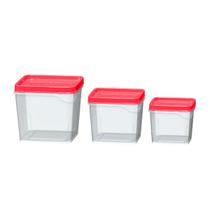 Jogo 3 Potes Quadrados 250ml / 450ml / 800ml Vermelho