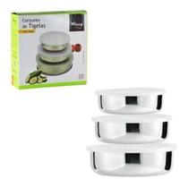 Jogo 3 Potes Tigela Aço Inox Tampa Plástica Wincy Pmg Jogo 3 Potes Tigela Aço Inox Tampa Plástica Wincy Pmg